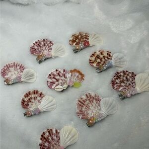 Seashell Pearl Beaded Hair Clips - Pink & White